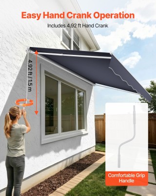 VEVOR Χειροκίνητη Αναδιπλούμενη Τέντα 400 x 300 cm, Πολυεστερική, Γ...