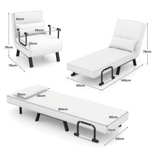 Costway Πολυθρόνα 4 σε 1 με Λειτουργία Κρεβατιού, Αφαιρούμενο Μαξιλ...