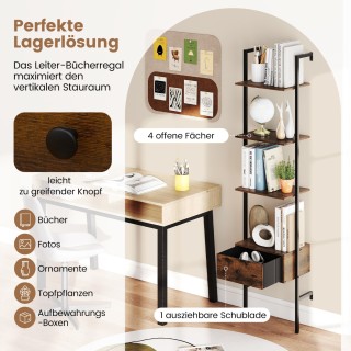 Costway Πολυλειτουργική Βιβλιοθήκη με Συρτάρι και Μεταλλικό Σκελετό...