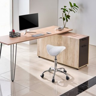 VEVOR Σκαμπό Σέλας με Ρόδες PU Δέρμα Ρυθμιζόμενο Ύψος Λευκό MADBSJS...