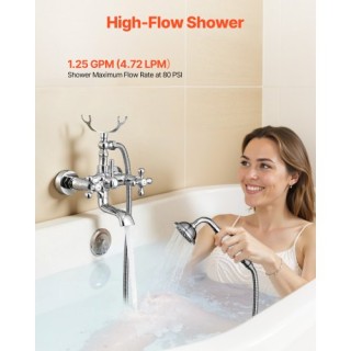 VEVOR Βρυσάκι Clawfoot Μπανιέρας, Χρωμέ με Χειροκίνητο Ντους και Ρυ... VEVOR Βρυσάκι Clawfoot Μπανιέρας, Χρωμέ με Χειροκίνητο Ντους και Ρυ...