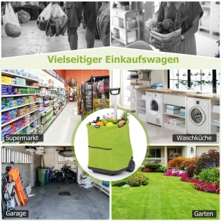 Costway Πτυσσόμενο Καρότσι Αγορών 50L με 3 Τσάντες & Επεκτεινόμενο ...