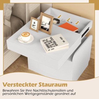 Costway  Λευκό Κομοδίνο με Θύρα Φόρτισης και Αποθηκευτικούς Χώρους ...