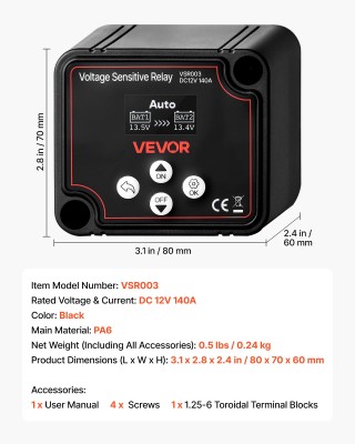 VEVOR Αυτόματος Διακόπτης Μπαταρίας 12V 140A με Οθόνη LCD για Αυτοκ...