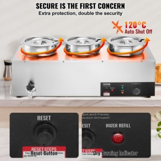 VEVOR Επαγγελματικός Θερμαντήρας Σούπας με 3 Δοχεία 7.4Qt  BW3374QT...