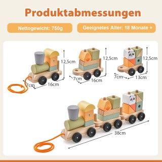 Costway  Ξύλινο Σετ Παιχνιδιού Τρένου με Ζωάκια και Αποσπώμενα Τουβ...