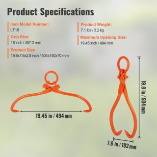 Τσιμπίδα Μεταφοράς Ξύλων VEVOR 18 350kg YMQZQ18YC2ZBYSAA2V0 Τσιμπίδα Μεταφοράς Ξύλων VEVOR 18 350kg YMQZQ18YC2ZBYSAA2V0