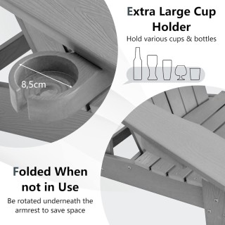 Costway Καρέκλα Adirondack με Ψηλή Πλάτη & Ρυθμιζόμενη Θήκη Ποτού Γ...