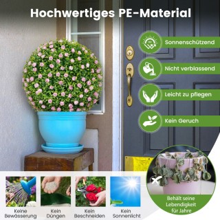 Costway Τεχνητές Μπάλες Διακόσμησης με Πράσινα Φύλλα και Ροζ Τριαντ...