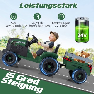 Costway 24V Παιδικό Ηλεκτρικό Τρακτέρ με Αποσπώμενο Τρέιλερ και Τηλ...