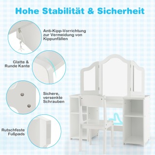 Costway Σετ Τουαλέτας & Καρέκλας για Παιδιά 2-σε-1 Πριγκιπικό Μακιγ...