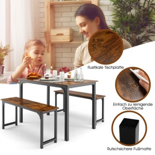 Costway  Σετ Τραπεζαρίας 3 Τεμαχίων με 2 Πάγκους και Τραπέζι για 4 ...