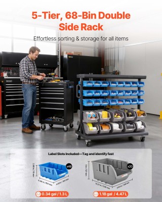 VEVOR Πολυλειτουργική Ραφιέρα 5 Επιπέδων με 68 Πλαστικούς Κάδους KY...