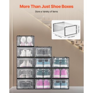 VEVOR Στοίβαξιμα Μαύρα Κουτιά Αποθήκευσης Παπουτσιών 12 τεμ. Νούμερ...