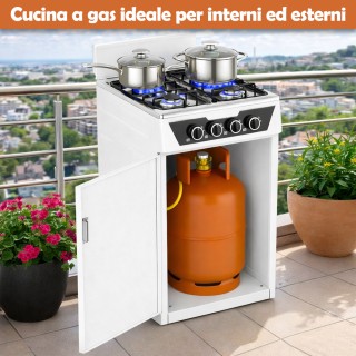 BAKAJI Εξωτερική Λευκή Εστία Αερίου 4 Καυστήρων με Αντιανεμικό και ...