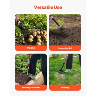 VEVOR Πιρούνα Κήπου 4 Δόντια με Λαβή Fiberglass 45 ιντσών Βαρέως Τύ...