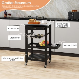 Costway Κουζίνο Τροχήλατο Καροτσάκι Σερβιρίσματος με Ανοξείδωτη Ατσ...