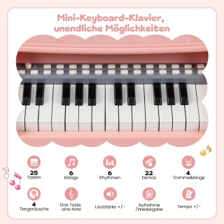 Costway Ηλεκτρικό Πιάνο 25 Πλήκτρων Ροζ με Μίνι Πλήκτρο, Σκαμπό, Αν...