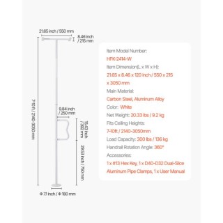 VEVOR Κοντάρι Μεταφοράς Δαπέδου-Οροφής 300 Λίβρες για 7-10 Πόδια Ορ...