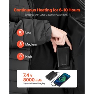 VEVOR Ανδρικό Θερμαινόμενο Μπουφάν με Μπαταρία 7.4V, Μαύρο JRJKNCTC...