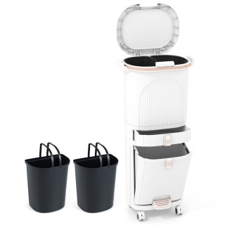 Costway Λευκός Κάδος Κουζίνας 42L με Καπάκι & 3 Χωρίσματα, Πεντάλ &...