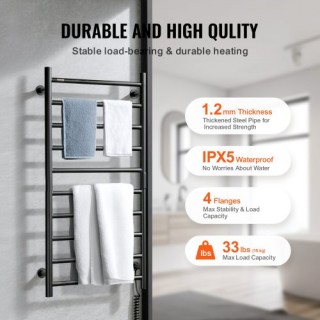 Ζεσταίνόμενη Κρεμάστρα Πετσετών VEVOR 10-Bar Μαύρη για Μπάνιο  JRMJ...