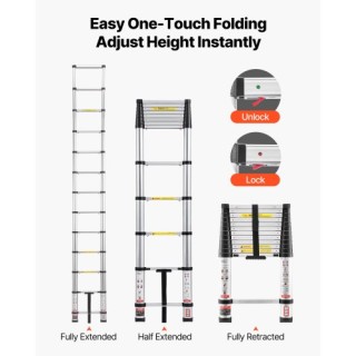 VEVOR Τηλεσκοπική Σκάλα Αλουμινίου 3.8m - Ελαφριά, Πολυχρηστική, Αν...