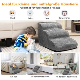 Costway Σκάλα Κατοικιδίων 3 Σκαλοπατιών από Αφρό, Αντιολισθητική, Γ...