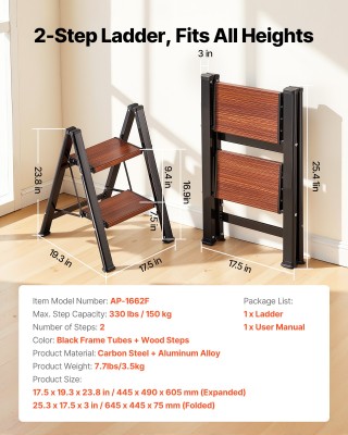 VEVOR Σκάλα 2 Σκαλιών, Πτυσσόμενο Σκαλοπάτι με Αντιολισθητικό Πέλμα...