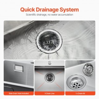 VEVOR  Νεροχύτης Κουζίνας 68εκ Ανοξείδωτος Εντοιχιζόμενος Μονός  QR...