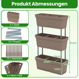 Costway Σετ 6 DIY Γκρίζες Ζαρντινιέρες 49 εκ. με Αποστραγγιστικό Σύ...