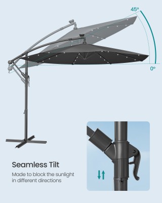 SONGMICS Ομπρέλα Κήπου Cantilever 3μ με LED Φωτισμό και Βάση, Γκρι,...