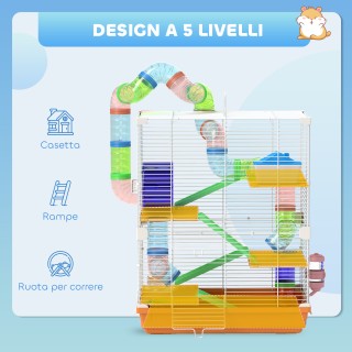 PawHut Κλουβί για Χάμστερ με 5 Επίπεδα, Σωλήνες, Τροχό, Σκάλες, Σπι...