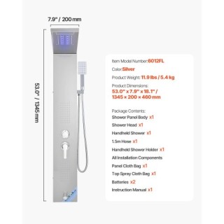 VEVOR Πύργος Ντους με Ανοξείδωτη Στήλη και Κεφαλή Βροχής FTYS201BXG...