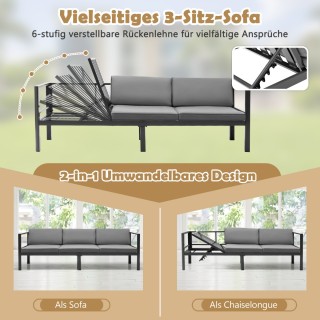 Costway Τριμερές Σετ Καναπέ Αλουμινίου με Ρυθμιζόμενη Πλάτη και Μαξ...
