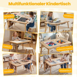 Costway Παιδικό Σετ Τραπέζι και 2 Σκαμπό με Αποσπώμενες Διπλής Όψης...