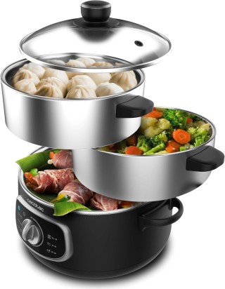 Ατμομάγειρας Vapovita SteelPot White – 1300W με 3 Δοχεία από Ανοξεί...