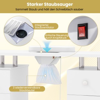 Costway Λευκός Τραπεζάκι Μανικιούρ με Ηλεκτρική Αναρρόφηση Σκόνης &...