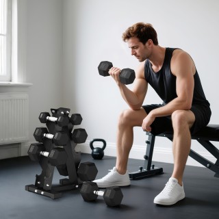 SPORTNOW Σετ Αλτήρες Γυμναστικής Εξαγωνικοί με Στήριγμα και Αντιολι...