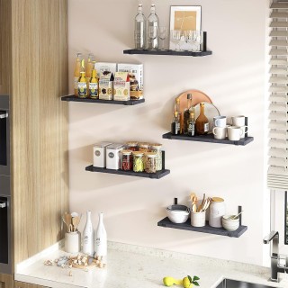 BAKAJI Σετ 5 Μαύρα Ράφια Τοίχου με Μεταλλικές Βάσεις 40x12 εκ. 0200...