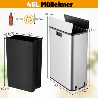 Costway 46L Κάδος Απορριμμάτων από Ανοξείδωτο Ατσάλι με Καπάκι Soft...