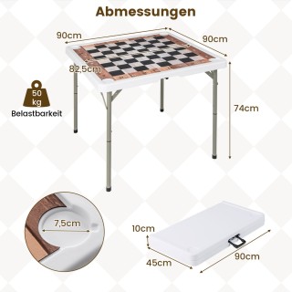Costway Πτυσσόμενο Σκακιστικό Τραπέζι 90x90x74 εκ. με Αποσπώμενη Επ... Costway Πτυσσόμενο Σκακιστικό Τραπέζι 90x90x74 εκ. με Αποσπώμενη Επ...