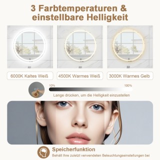 Costway  Καθρέφτης μπάνιου LED με φωτισμό 60cm, ασημί, αντιθαμβωτικ...