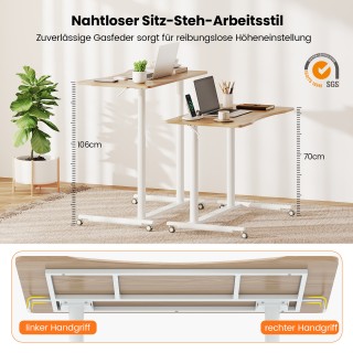 Costway  Ρυθμιζόμενο Γραφείο C-Σχήματος με Ρόδες, Ύψους 70-106 cm -...