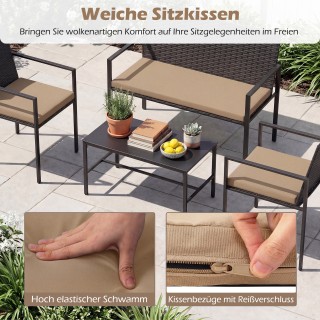 Costway Σετ κήπου 4 τεμαχίων από ρατάν με πολυθρόνες, διθέσιο καναπ...