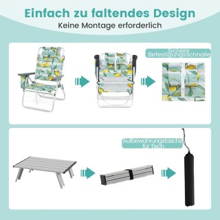 Costway  Πτυσσόμενα Καμπινγκ Καθίσματα με Ρυθμιζόμενη Πλάτη & Τραπέ...
