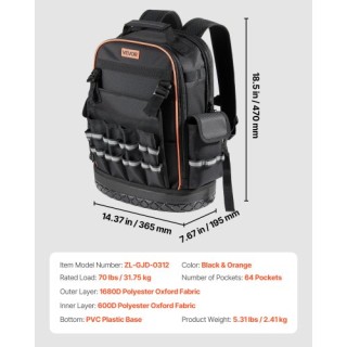 VEVOR Σακίδιο Εργαλείων 64 Θήκες Ανθεκτικό για Ηλεκτρολόγους GJBB14... VEVOR Σακίδιο Εργαλείων 64 Θήκες Ανθεκτικό για Ηλεκτρολόγους GJBB14...