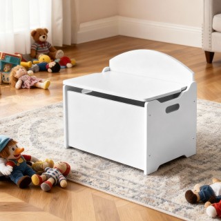 VEVOR Λευκό Ξύλινο Παιδικό Σκαμπό/Κουτί Αποθήκευσης με Πλάτη XTETCW...