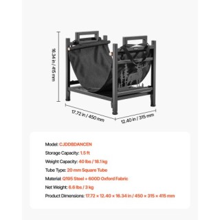 VEVOR Ράφι Καυσόξυλων Εσωτερικού Χώρου με Καμπύλη και Καμβά, 18kg, ...