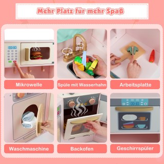 Costway Ροζ Ξύλινη Γωνιακή Κουζίνα με Φώτα και Ήχους - Περιλαμβάνει...